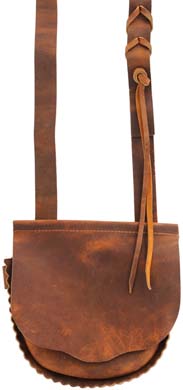 Hunting Pouch,
distressed leather,
8" by 6-1/2", scalloped edge,
made in the U.S.A.